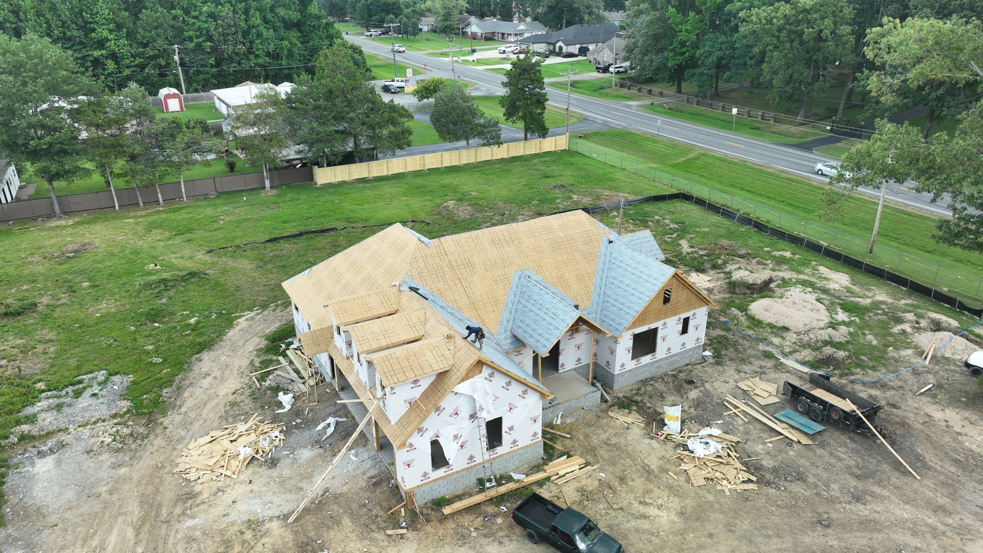 New home construction in progress — aerial view